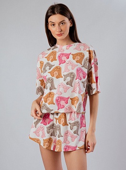 Пижама футболка + шорты для женщин Indefini 180004